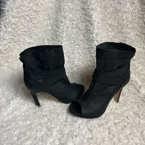Latitude Femme Leather Black ankle boots Peep Toe Stiletto Heels EUR SZ38